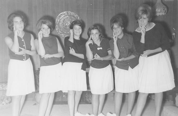 Six young women posing, Hadassah Day, Vancouver, B.C., 1963. 